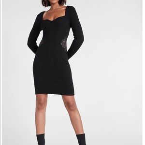 Express puff Shoulder Lace Pieced Body Contour XL  Sweater Dress